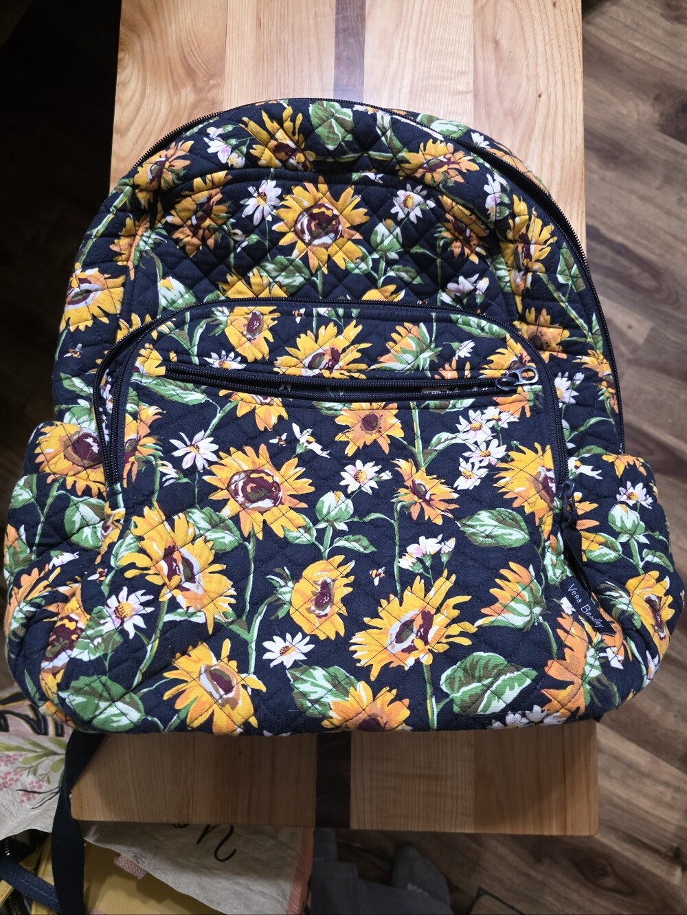 Quilted Sunflower Print Backpack - Yellow Floral